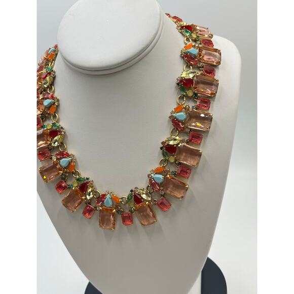J. Crew Cluster Multicolor Emerald-Cut‎ Crystals Jewel-Tone Collar Necklace - Picture 2 of 12